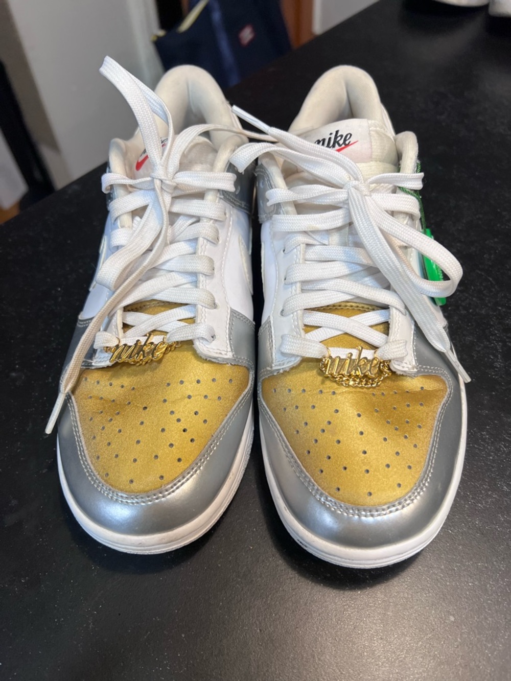 Nike Dunk Low Heirloom White, Gold & Silver Sneakers with Stock X Verified Tag